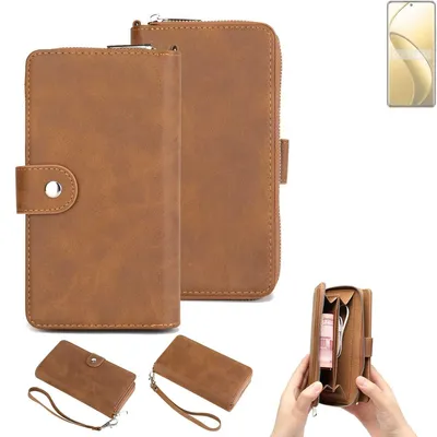 Produktbild von K-S-Trade Handyhülle Schutzhülle kompatibel mit Realme 12 Pro+ & Portemonnee Tasche Handytasche Case Etui Geldbörse Wallet braun (1x)