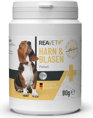Produktbild von REAVET Blasen-Formel für Hunde 80g - Unterstützt Blasenfunktion bei Blasenschwäche, Inkontinez, Harnverlust & Urinverlust, Immunsystem & Stoffwechsel