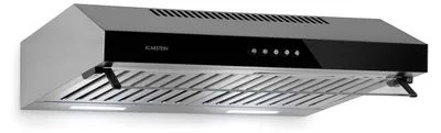 Obrázek produktu pro Klarstein Purista - Odsavač par, podskříňkový odsavač par, šířka 60 cm, nerezová ocel, nástěnný, halogenové osvětlení, odtahový průtok 186 m³/h, výklopný panel z čirého skla, černý