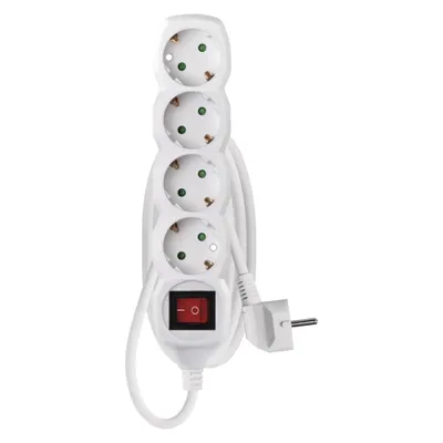 Produktbild von EMOS Steckdosenleiste 4-fach mit Schalter, 150 cm Kabel 1,5 mm2, weiß, Steckdosen 45° gedreht, Schuko mit erhöhtem Berührungsschutz, für Innen, P1421R