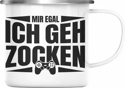 Produktbild von Trendation - Zocker Emaille Tasse Geschenk Mir Egal Ich Geh Zocken Gamer Geschenkidee (Silber)