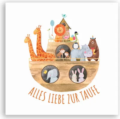 Produktbild von Friendly Fox Karte zur Taufe - Taufkarte zur Taufe Arche Noah Motiv, Klappkarte Karte Taufe mit Umschlag