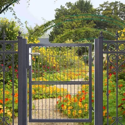 Produktbild von Fiqops Gartentor Gartentore Zauntür Hoftor Gartenpforte 100 × 100 cm Anthrazit, Gartentür Zauntor aus verzinktem Stahl mit Schloss, Gartentür, mit Schloss Türklinke und Schlüssel