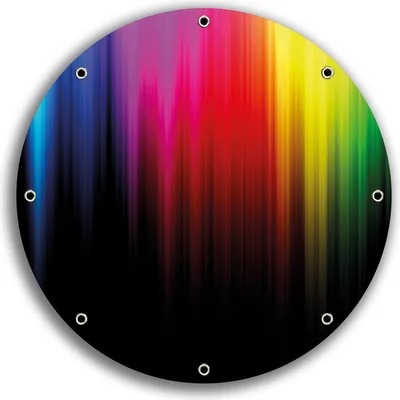 Produktbild von Wallario rundes Outdoor-Poster für Garten oder Balkon, Motiv Bunte Regenbogenstreifen auf Schwarz, 30 cm Durchmesser