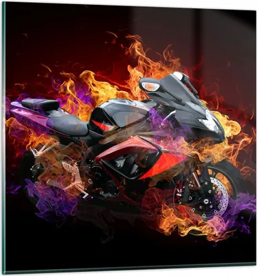 Produktbild von Bilder auf glas - Motorrad Feuer Abstraktion - 30x30cm - Glasbilder - Wandbilder - Kunstdruck - zum Aufhängen bereit - Wanddekoration aus Glas - Glas Bilder - Wandbild auf Glas - GAC30x30-0177