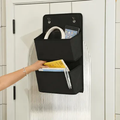 Produktbild von INF Schwarze Türhängeaufbewahrungstasche mit zwei Fächern - Vliesstoff Organizer