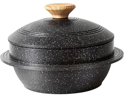 Immagine prodotto di Ciotola in pietra coreana con coperchio, 18 cm, nera, per hot pot e zuppe