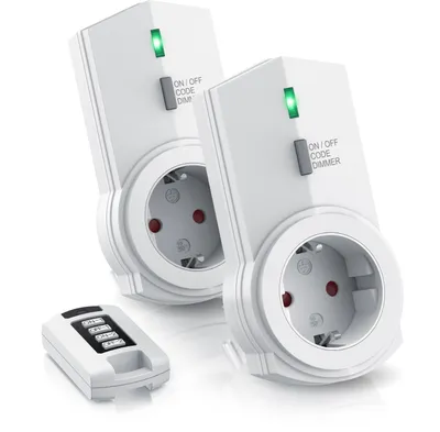 Produktbild von BEARWARE Dimmbare Funksteckdosen - Set mit Fernbedienung - 2er Set für den Innenbereich Indoor + 1 Fernbedienung - LED Statusanzeige - integrierter Berührungsschutz