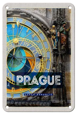Produktbild von Blechschild Reise 12x18cm Prague Rathausuhr Tschechien Geschenk Schild