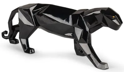 Obrázek produktu pro Casa Padrino porcelánová soška pantera černě glazovaná 50 x 12 x v. 19 cm - Ručně vyráběná dekorativní figurka z nejkvalitnějšího španělského porcelánu - dekorativní doplňky