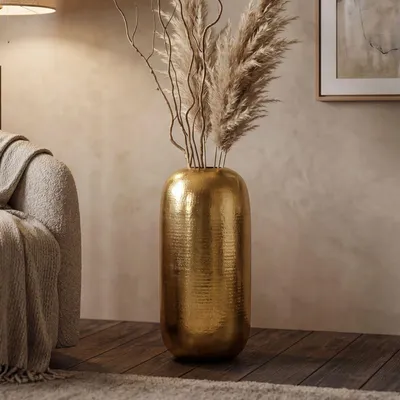 Produktbild von WOHNLING Bodenvase Aluminium 75cm Gold Dekovase groß Standvase rund modern Vase Metall für Blumen Design XXL Wohnzimmer Deko Wohndeko Handmade