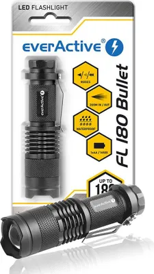 Produktbild von Everactive FL180, Taschenlampe, Schwarz, Aluminium, Tasten, LED, 1 Lampen