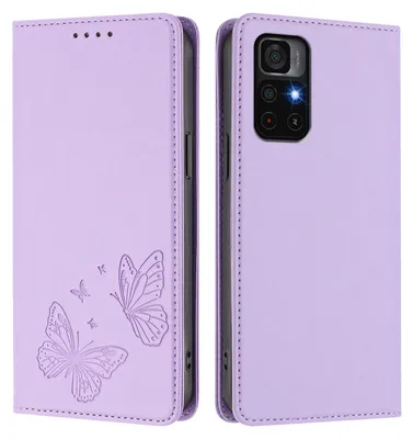 Obrázek produktu pro Kožené pouzdro pro Xiaomi Poco M4 Pro 5G/Redmi Note 11 5G, motýlí ražbou, peněženkové flip pouzdro se stojánkem Světle fialová