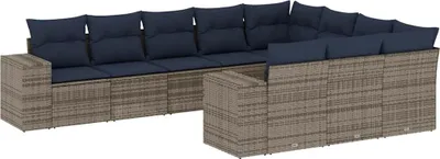 Zdjęcie produktu dla vidaXL 10-częściowa sofa ogrodowa z poduszkami, szara, z polirattanu