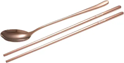 Imagen del producto de Juego de cubiertos que incluye cuchara y palillos, fabricado en acero inoxidable 304, de 2 piezas, para la cocina