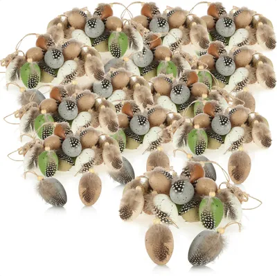 Produktbild von com-four® 36x Ostereier zum Anhängen - Hängedeko - farbige Ostereier mit Federn