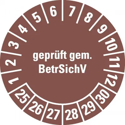Produktbild von Dreifke® Aufkleber I Prüfplakette BetrSichV, 25-30, braun, Dokumentenfolie, s...