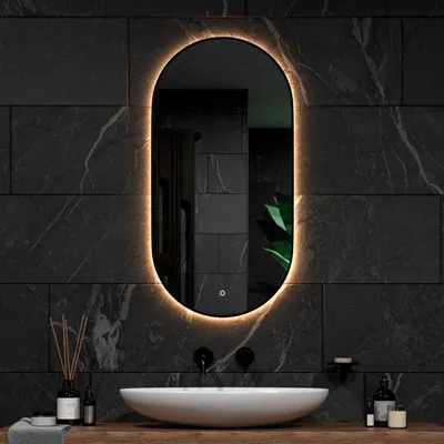 Produktbild von Mirlux ovaler Badezimmerspiegel mit dimmbarer Beleuchtung und Antibeschlagfunktion - Duschspiegel - Kosmetikspiegel mit LED-Beleuchtung (Oval 100x50)