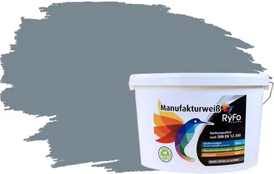 Produktbild von RyFo Colors Bunte Wandfarbe Manufakturweiß Fehgrau 10l - weitere Grau Farbtöne und Größen erhältlich, Deckkraft Klasse 1, Nassabrieb Klasse 1