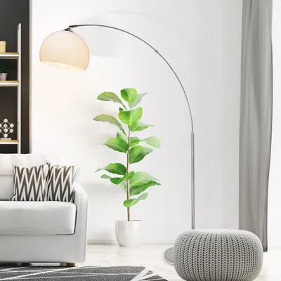 Produktbild von BRILLIANT Bogenstandleuchte Vessa | moderne Standleuchte mit weißem Schirm und Gestell in chrom | mit schwenkbaren Kopf und Fußschalter | 1x E27 max. 60W | IP20