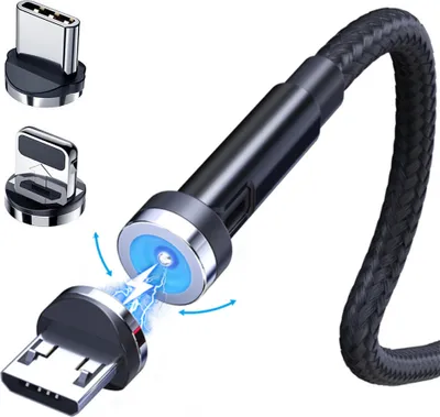 Produktbild von 540-Grad rotierende Magnetkabel Schnellladegerät Kompatibel für Ios / Android Type-c schwarz