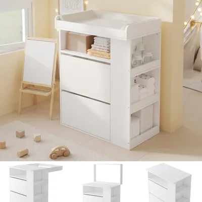 Produktbild von Weiße Wickelkommode aus MDF mit abnehmbarem Wickelaufsatz, 82 x 50 x 100 cm