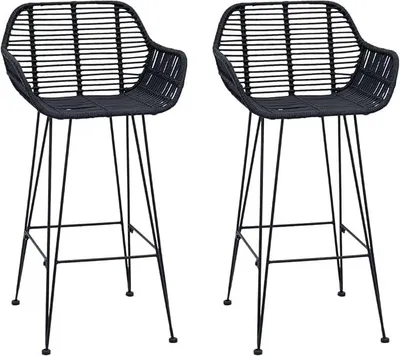 Imagen del producto de Juego de 2 taburetes de bar con respaldo y reposabrazos, modernos taburetes de ratán y hierro, 55x52x92 cm, elegantes taburetes para la cocina, ideales para barras y salones, color negro