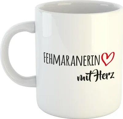Produktbild von Huuraa Kaffeetasse Fehmaranerin mit Herz 330ml Weiß Keramik Kaffeebecher Geschenkidee