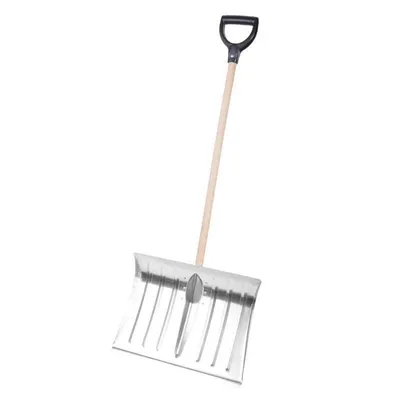 Zdjęcie produktu dla Łopata do śniegu Aqbau® z aluminium, zgarniacz do śniegu z drewnianym trzonkiem, łopata do śniegu 50 cm