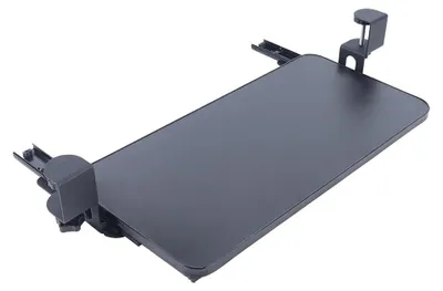 Obrázek produktu pro Výsuvná podložka pod klávesnici pod stolem - upevnění pomocí C-svorky - 52 × 25 cm - výsuv 25 cm - nastavitelná vzdálenost 1–4 cm - černá barva