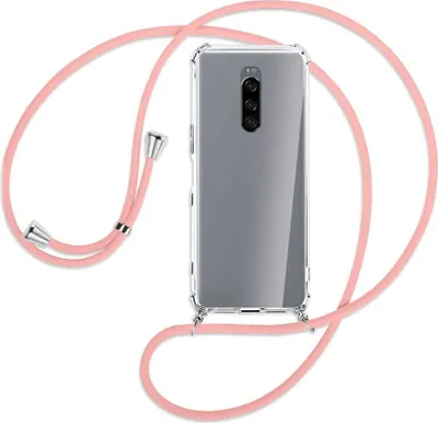 Produktbild von Handykette Backcover-Schutzhülle mit Band (Metall silberfarben) für Sony Xperia 1 - rosa