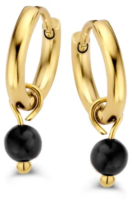 Produktbild von CO88 Collection 8CE-70522 Ohrringe aus Stahl mit Anhänger – Schwarzer Achat – 4 mm – Ohrringe 12 mm – Goldfarben