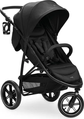 A black stroller is shown against a white background.