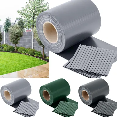 Produktbild von TOSANEO PVC Sichtschutzstreifen Grau 35m x 19cm Sichtschutz Windschutz Zaunblende für Doppelstabmatten-Zaun Gartenzaun inkl. 30 Clips Rolle 450 g/m²