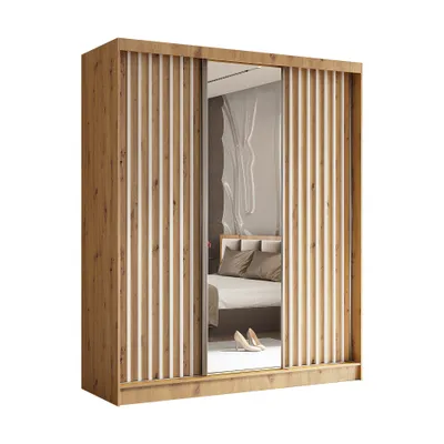 Produktbild von AX LIVING Cabinio Schwebetürenschrank 180 Eiche Artisan weiß Lamellen
