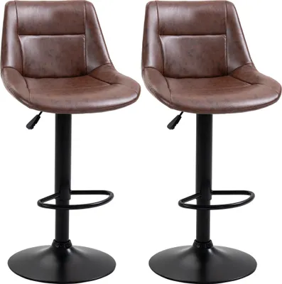 Produktbild von 2er Set Barhocker, höhenverstellbar, drehbar, Kunstleder braun, Rückenlehne.