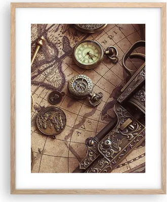 Produktbild von Gerahmtes Poster - Rahmen in heller Eiche - Kartographie Vintage Kompass - 40x50 cm - Wand Bild - Wanddeko - Wandbilder - Kunstposter - Wandposter - Bilderrahmen - Bilder - P2NPA40x50-4582