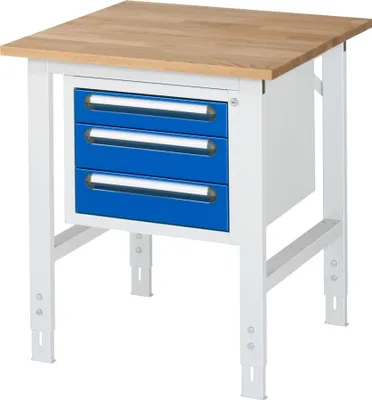 Produktbild von RAU Arbeitstisch 750x800x760-1080 3xSchub B-Platte 25mm l.gr/e.bl