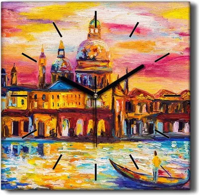 Produktbild von Coloray Hodiny Unikátní 30x30 cm  Tiché hodiny Pro obývací pokoj a kuchyň Nástěnné hodiny Plátno Černé ručičky hodin - Budova města