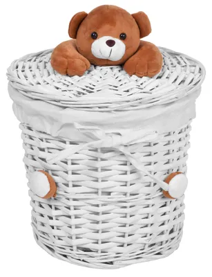 Produktbild von Handgewebter Korb mit Teddybär, cremefarbenem Futter, 36 cm hoch, 28 cm Ø für Kinderzimmer