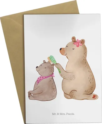 Produktbild von Mr. & Mrs. Panda Glückwunschkarte Bär Kind - Weiß - Geschenk, weihnachtskarten, Muttertag, Bären, einladungskarten, Mama, Grußkarten, hochzeitskarten, kommunionskarte