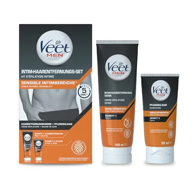 Produktbild von Veet Men Intim-Haarentfernungs-Set - 100 ml Creme & 50 ml Pflegebalsam