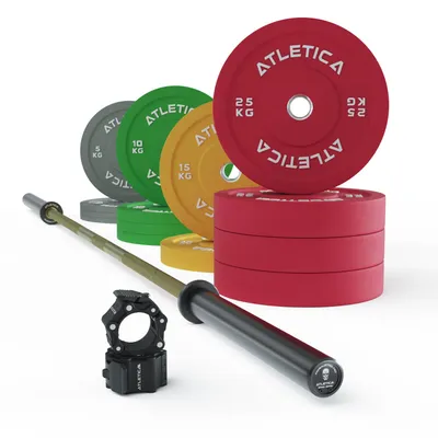 Produktbild von ATLETICA Beta Powerlifting Hantelstangen Set | Spezielle Powerlifting-Langhantel | 190kg Bumper Plates | Pro Collars