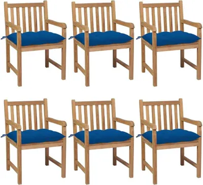 Produktbild von Gartenstühle 6 Stk. mit Blauen Kissen Massivholz Teak