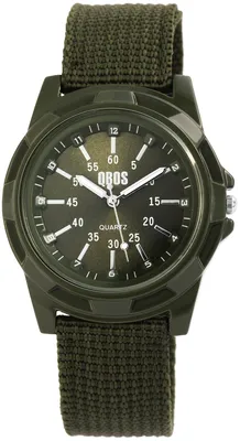Produktbild von QBOS 2900078-001 Analog Herrenuhr mit grünem Textilarmband grünes Ziffernblatt