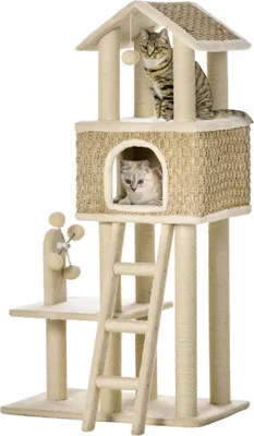 Produktbild von mit Katzenhöhle inkl. Spielzeug  Sisal Plüsch Khaki + Beige + Kaffee