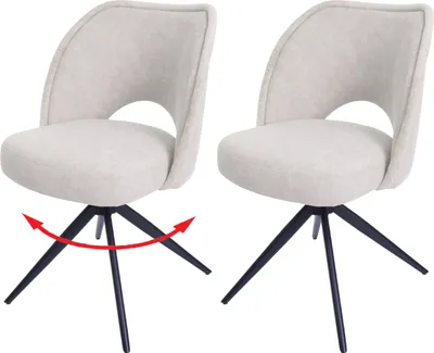 Produktbild von 2er-Set Esszimmerstuhl HWC-N72, Polster-Küchenstuhl, drehbar Auto-Return, Stoff/Textil (420g/m²) creme