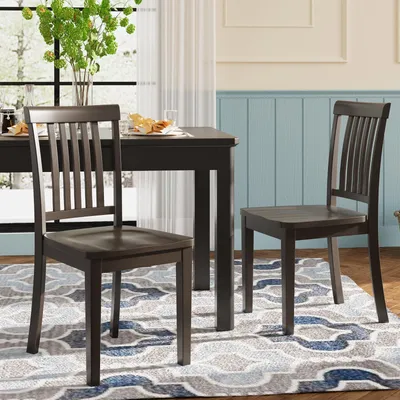 Productafbeelding van Set van 2 moderne eetkamerstoelen – beklede zitting, houten poten - Donkerbruin