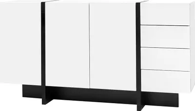 Produktbild von Merax Hochglanz-Sideboard, modernes Anrichte mit 2 Türen und 4 Schubladen, elegantes Design für Wohnzimmer oder Esszimmer, Weiß
