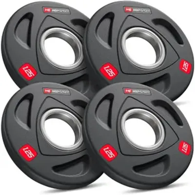 Produktbild von Hop-Sport 5 kg Profi Studio Gusseisen Olympia Hantelscheiben Set 50mm gummiert Guss Gewichte Hantel Set 50/51 mm Bohrung 4x1,25 kg